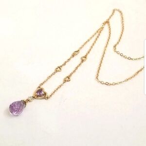 14k Yellow Gold Amethyst Diamond Necklace Teardrop Briolette